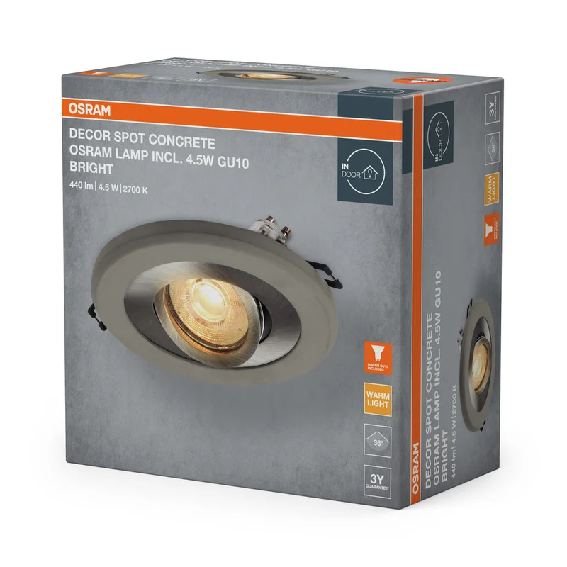 OSRAM Concrete Spot GU10 spot encastrable 4,5W Nickel satiné clair ⌀68 mm