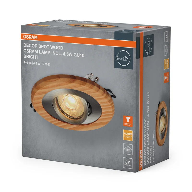 OSRAM Wood Spot GU10 spot encastrable 4,5W Nickel satiné ⌀68 mm