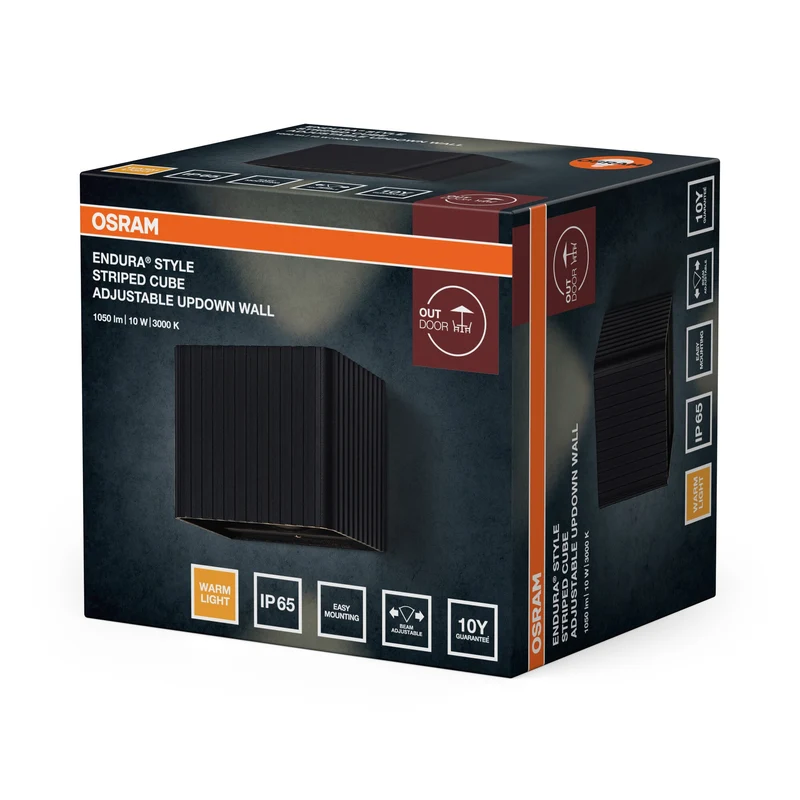OSRAM ENDURA® Style Applique murale extérieure Striped Cube réglable Up-Down 10W IP65 Gris foncé