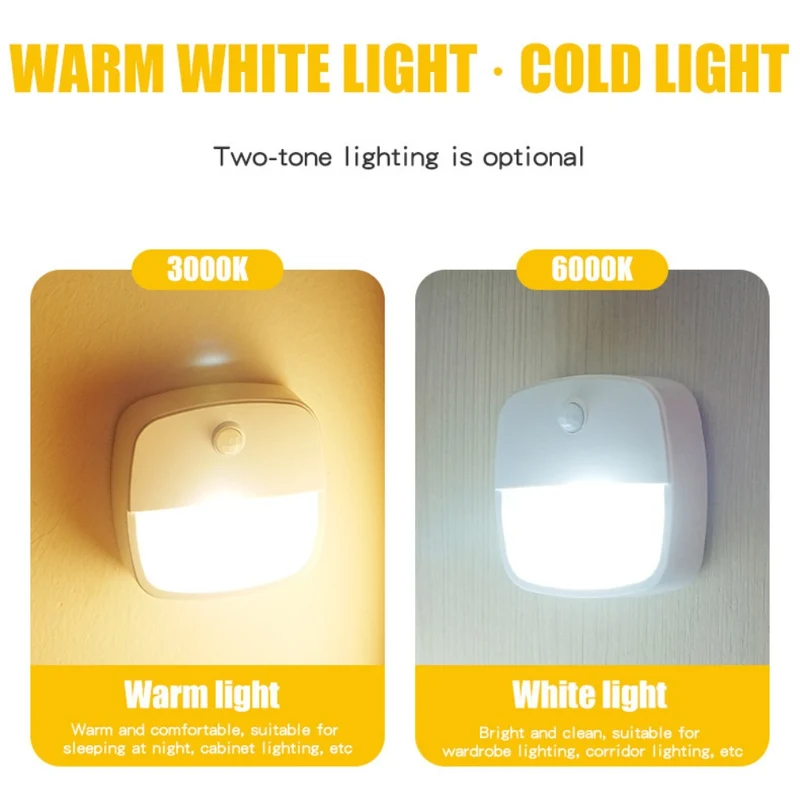 Battery Operated LED Motion Sensor Light - 2 / 3 / 4 / 5 / 6 PCS | Dual White (3000K-6500K Switchable) | Cordless Stick-On LED Night Light for Closet, Hallway, Bathroom, Kitchen, Cabinet(Battery not included)