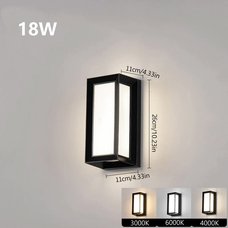 Double-Sided Frame Waterproof LED Wall Light – 18W | 3000K / 4000K / 6000K | Black Housing | Up & Down Outdoor Wall Sconce for Porch, Garden, Balcony & Indoor Decoration | Aluminum Housing | IP65 | 2-Pack