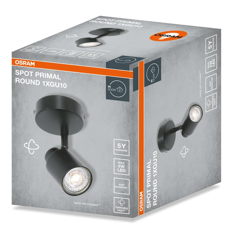 OSRAM Spot LED 1 point PRIMAL Rond, lampe, 1xGU10, noir