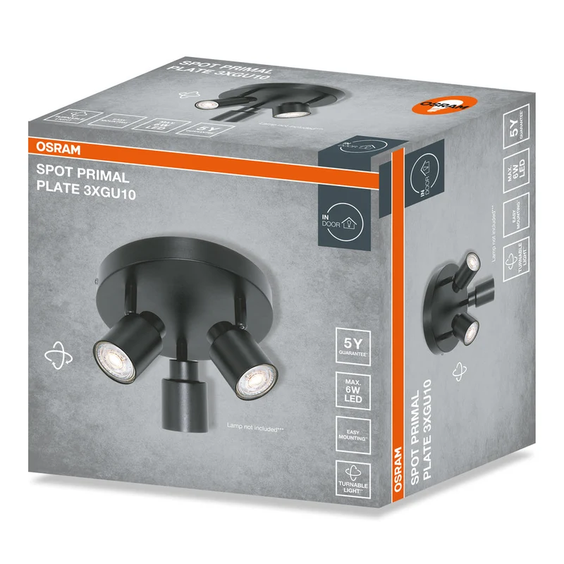 OSRAM Spot LED 3 points PRIMAL Plate, lampe, 3xGU10, noir