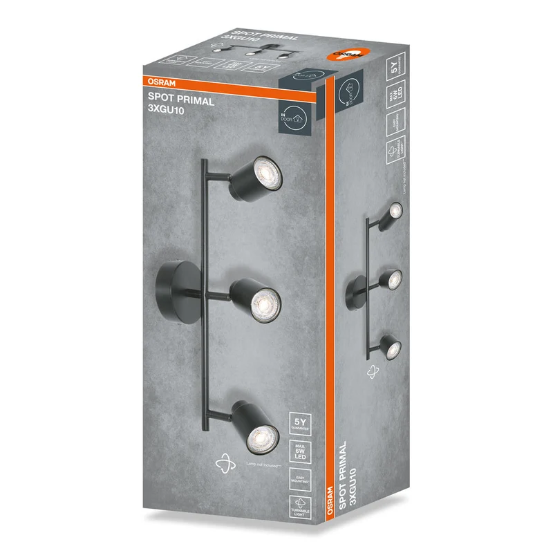 OSRAM Spot LED 3 points PRIMAL, lampe, 3xGU10, noir