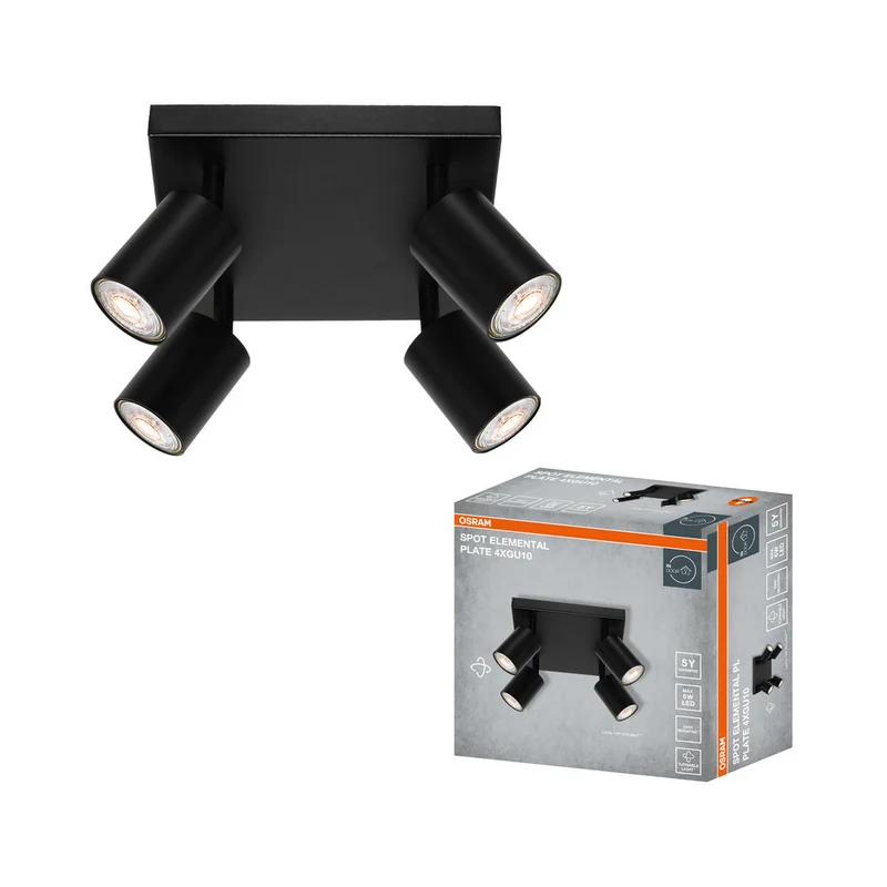 OSRAM Spot LED 4 points ELEMENTAL Plat Noir, lampe, 4xGU10, noir, 21 x 13,8 x 21 cm