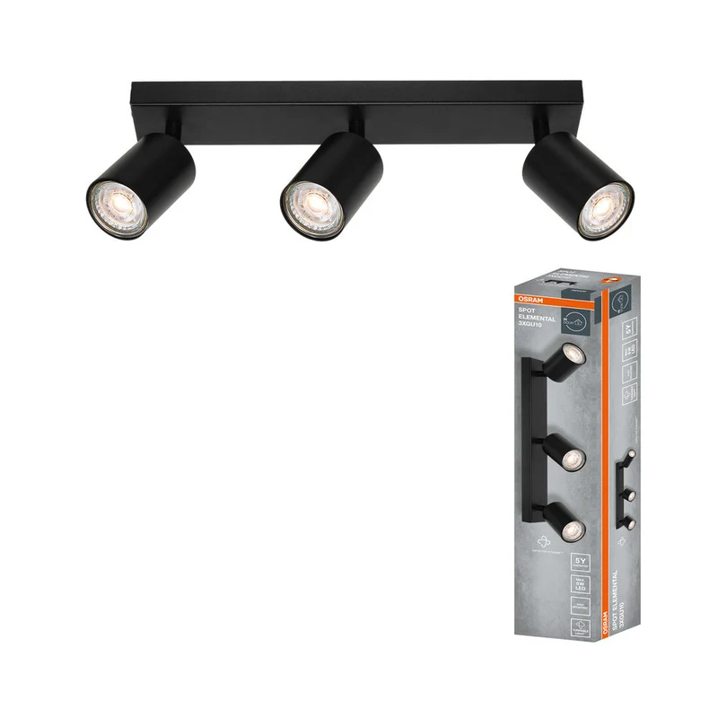 OSRAM Spot LED 3 points ELEMENTAL Noir, lampe, 3xGU10, noir, 37 x 13,8 x 6 cm