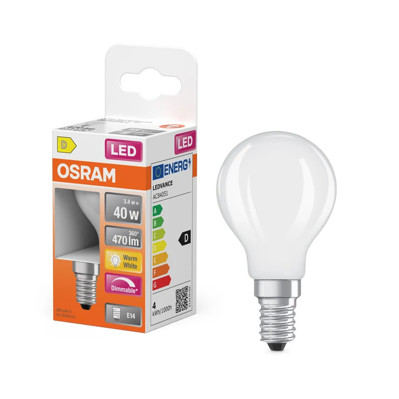 Rétrofit LED CLASSIC P DIM 3.4W 827 Givré E14