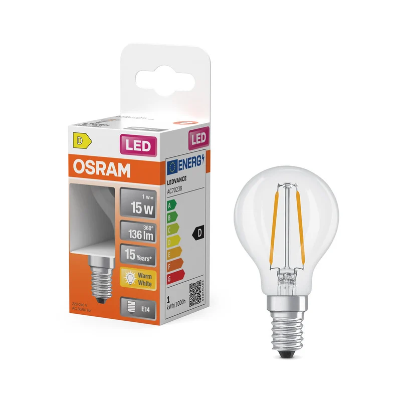 Rétrofit LED CLASSIC P 1W 827 Clair E14
