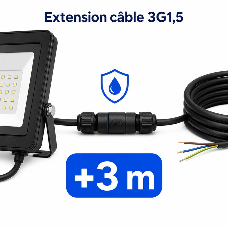 Extension de Câble 3m + Connecteur Étanche