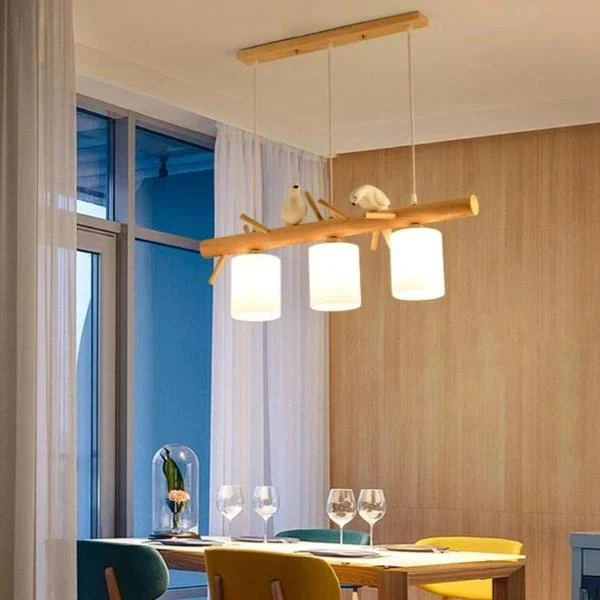 LAMPE SUSPENDUE 2 COLOMBES - EN BOIS