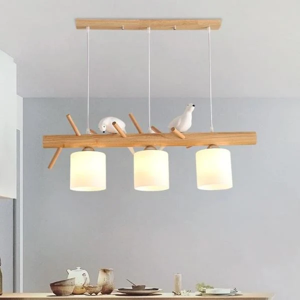 LAMPE SUSPENDUE 2 COLOMBES - EN BOIS