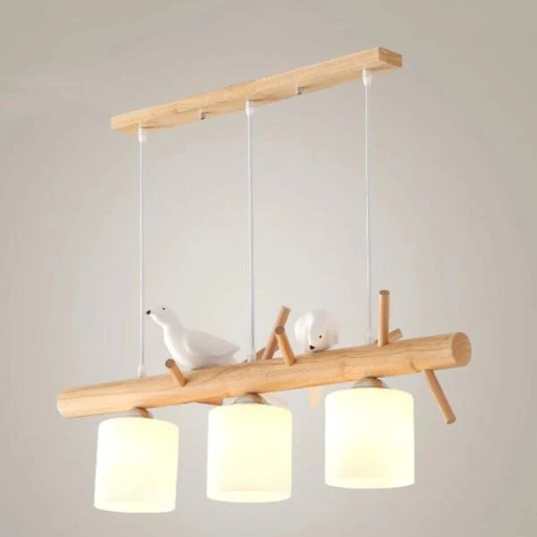 LAMPE SUSPENDUE 2 COLOMBES - EN BOIS