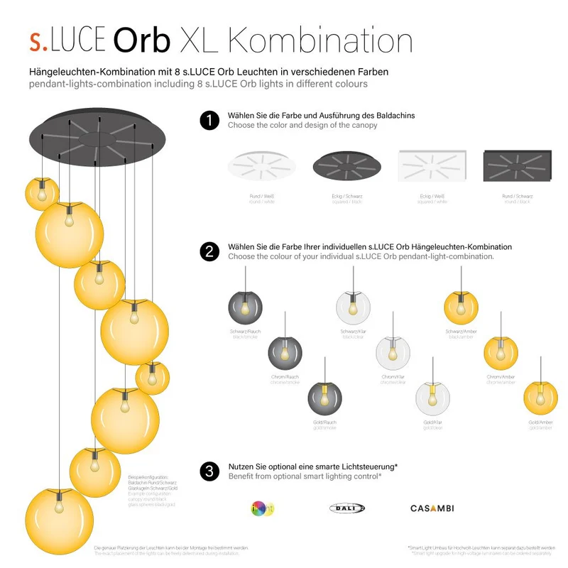 s.luce Orb 5-flammige Galerielampe Modular