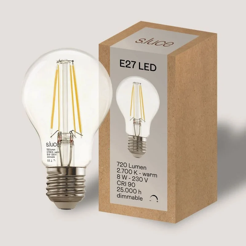 s.luce E27 LED Warmweiß 2700K 720lm 8W Dimmbar CRI 90