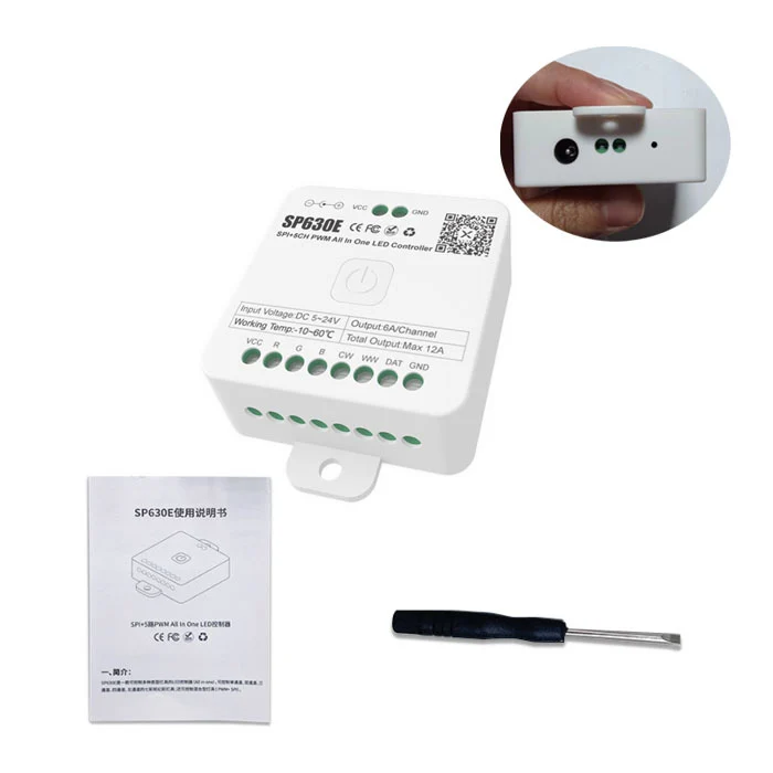 SP630E All-in-One SPI + 5CH PWW LED Controller Bluetooth Music Controller for LED Strips and LED Lights iOS/Android App Control