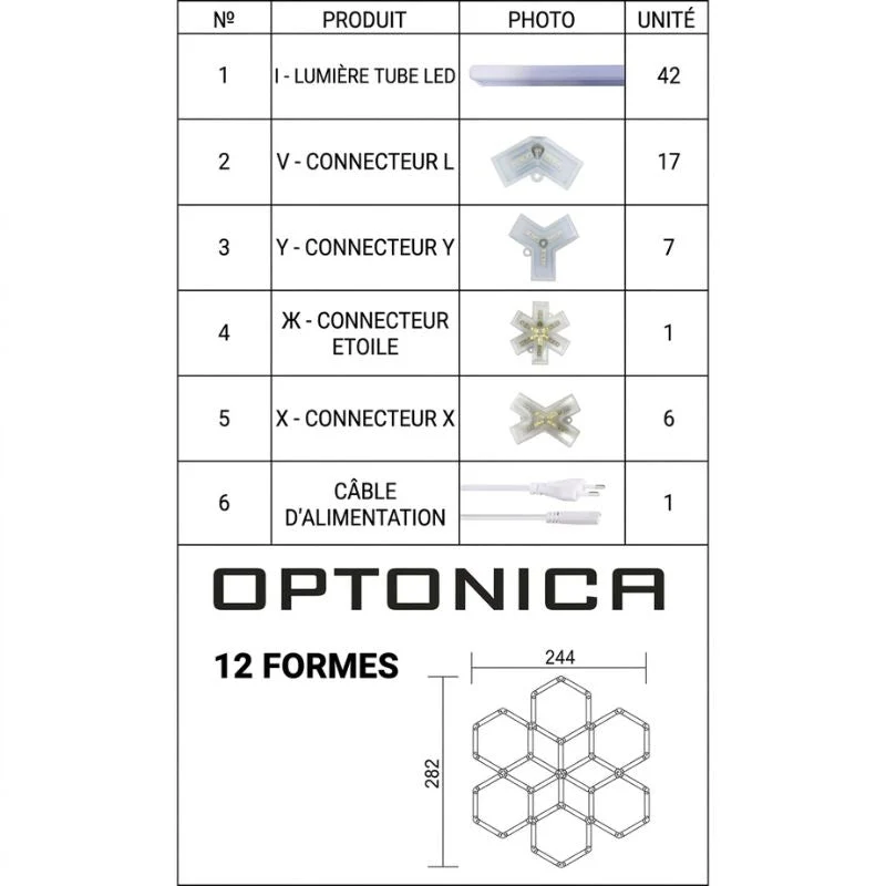 Kit 12 LED Hexagonal 294W - Forme Nid d'Abeille