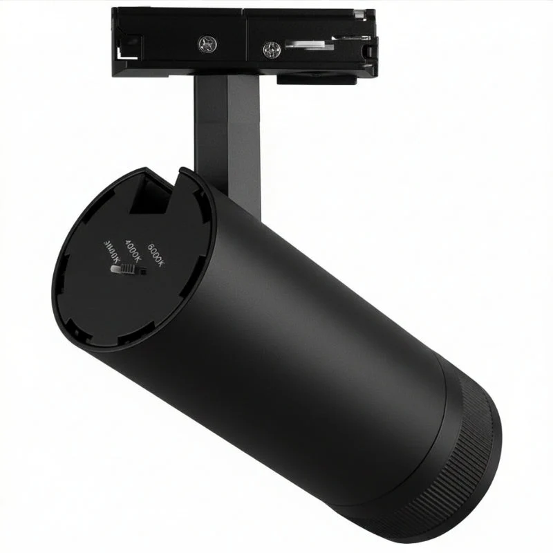 Spot LED sur Rail Noir Angle Ajustable Monophasé 30W 15-60° CCT TRIAC Dimmable - 3000K/4000K/6000K