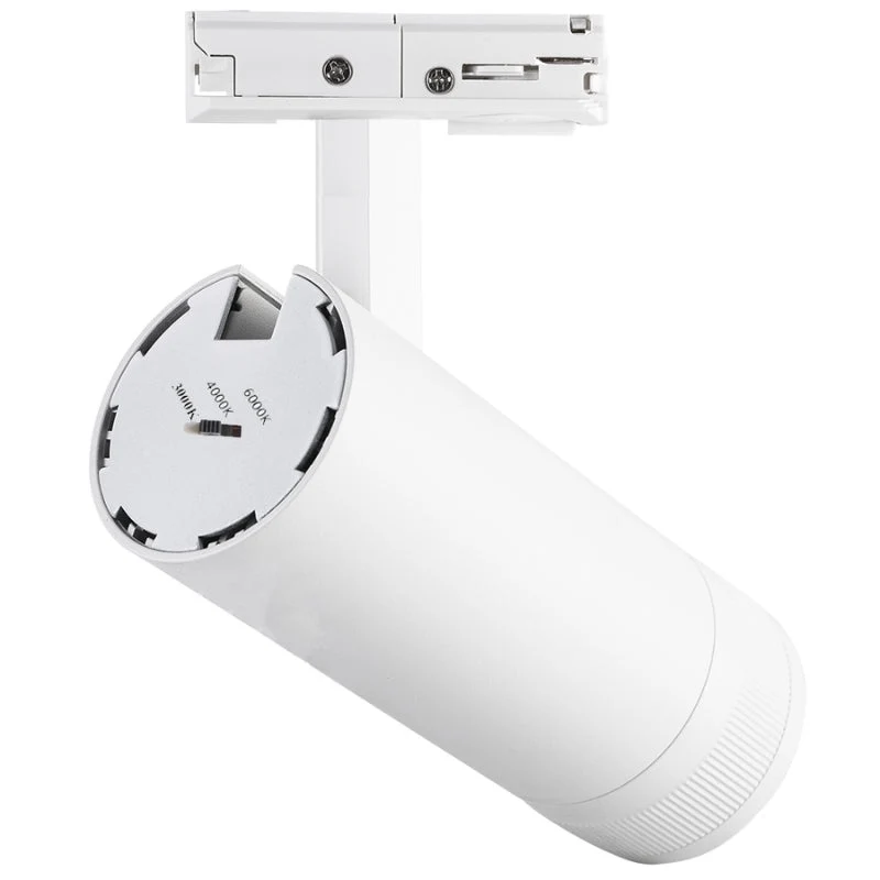 Spot LED sur Rail Blanc Angle Ajustable Monophasé 30W 15-60° CCT TRIAC Dimmable - 3000K/4000K/6000K
