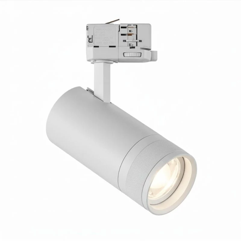 Spot LED sur Rail Blanc Angle Ajustable Triphasé 30W 15-60° CCT TRIAC Dimmable - 3000K/4000K/6000K