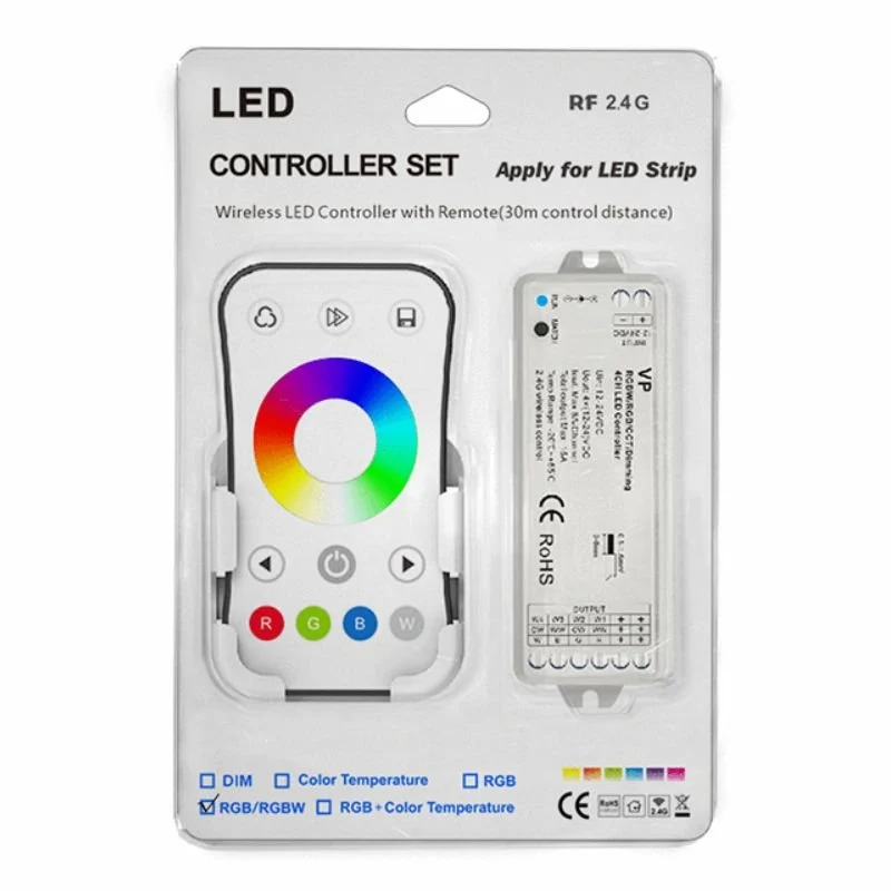 Kit Contrôleur LED RGBW RF 12-24V DC avec Télécommande - Blanc
