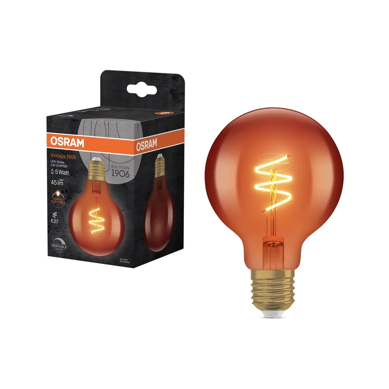 OSRAM Vintage 1906 LED CLASSIC SLIM FILAMENT Globe dimmable 3W 618 Cuivre E27