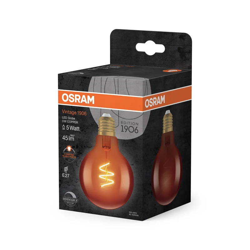 OSRAM Vintage 1906 LED CLASSIC SLIM FILAMENT Globe dimmable 3W 618 Cuivre E27