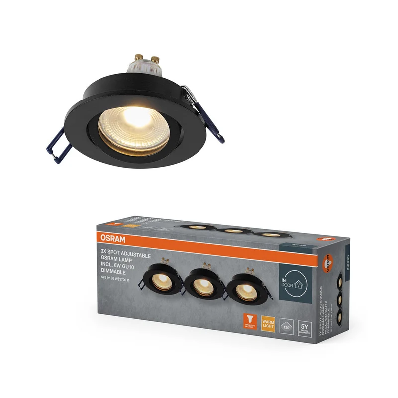 Set de spots encastrés LED OSRAM GU10 Dim orientable Click 6W Noir ⌀68 mm