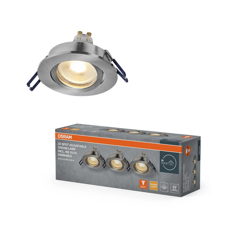 Set de spots encastrés LED OSRAM GU10 Dim orientable Click 6W Nickel satiné ⌀68 mm