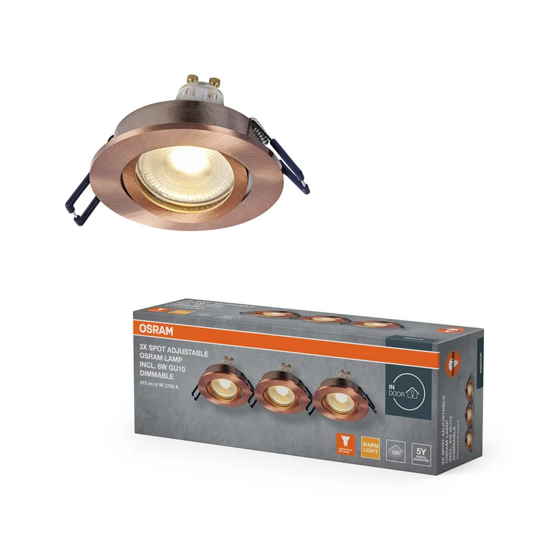 Set de spots encastrés LED OSRAM GU10 Dim orientable Click 6W Laiton rouge ⌀68 mm
