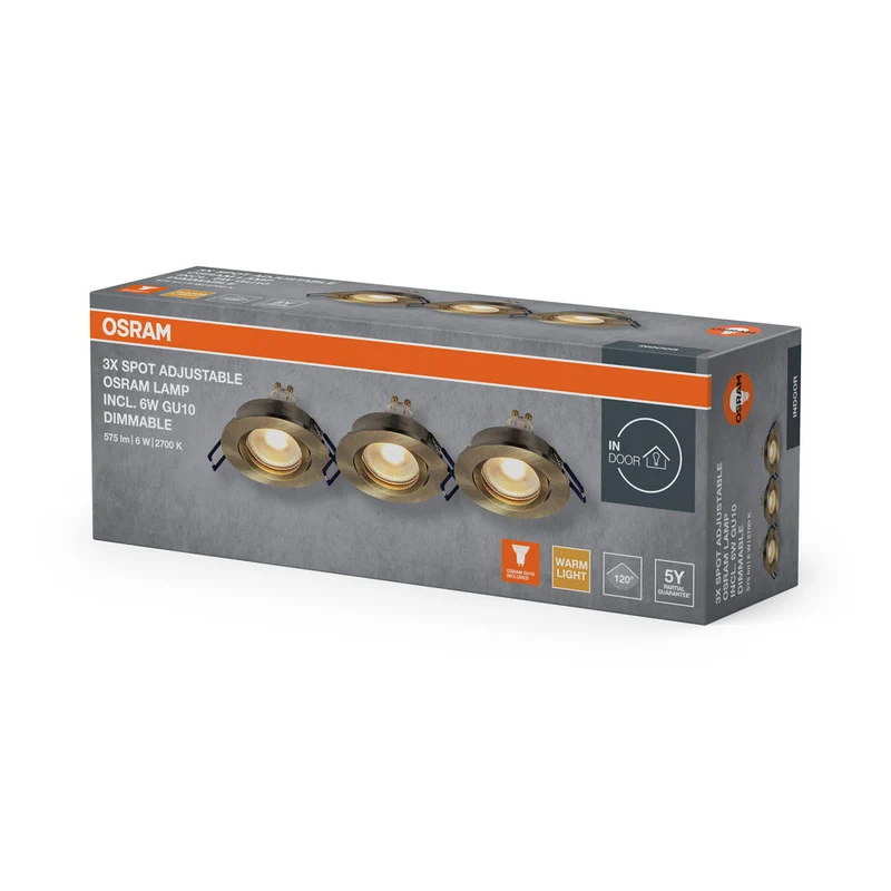 Set de spots encastrés LED OSRAM GU10 Dim orientable Click 6W Laiton vert ⌀68 mm