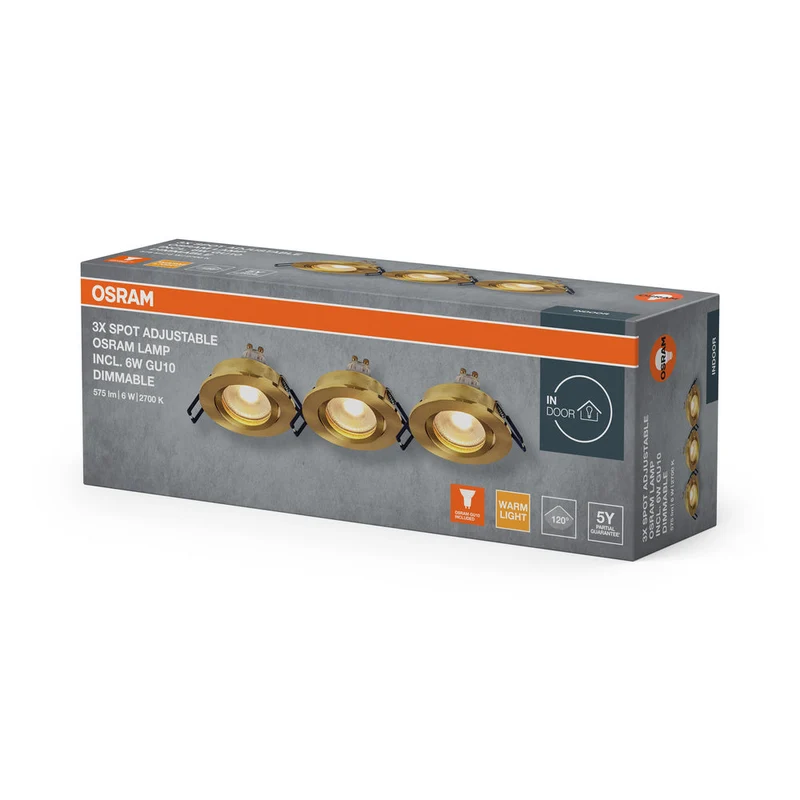 Set de spots encastrés LED OSRAM GU10 Dim orientable Click 6W Or satiné ⌀68 mm