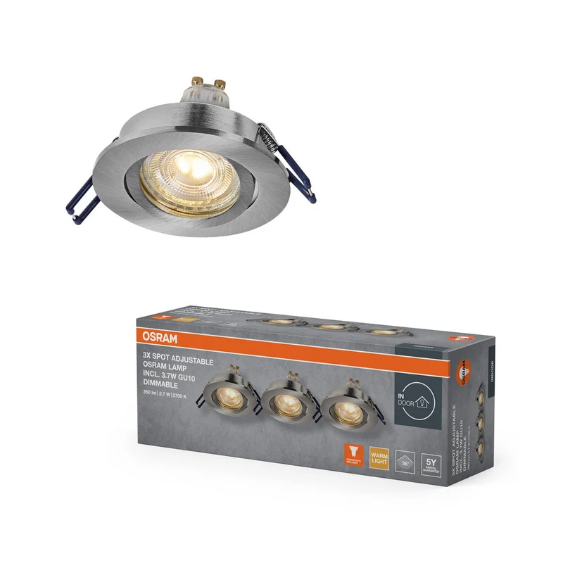 Set de spots encastrés LED OSRAM GU10 Click-Dim orientable 3,7W Nickel satiné