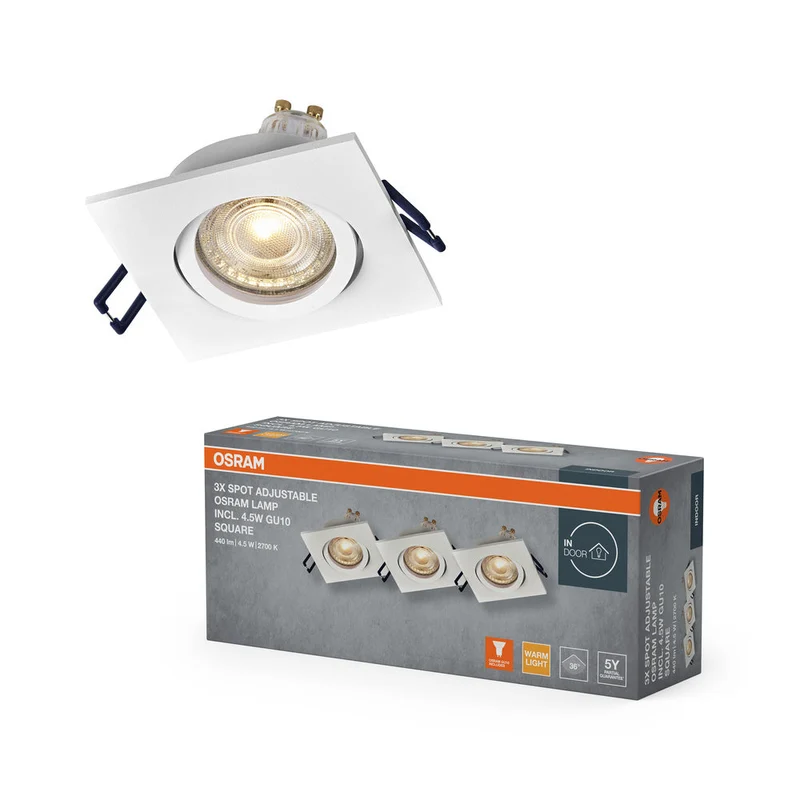 Set de spots encastrés LED OSRAM GU10 orientable carré Click 4,5W 827 Blanc ⌀68 mm
