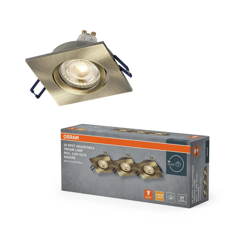 Set de spots encastrés LED OSRAM GU10 orientable carré Click 4,5W Laiton vert ⌀68 mm