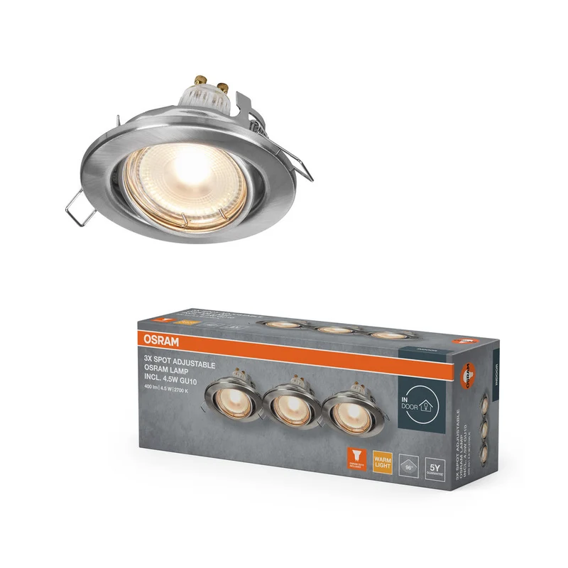 Set de spots encastrés LED OSRAM GU10 orientable 4,5W Nickel satiné ⌀68 mm