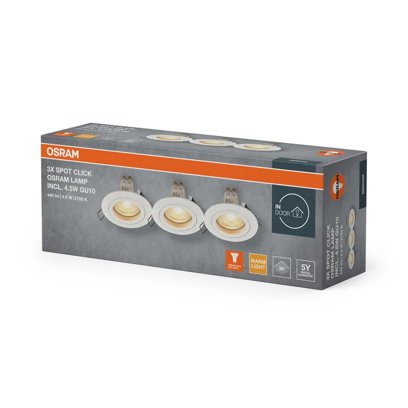 Set de spots encastrés LED OSRAM GU10 Click 4,5W Blanc ⌀60 mm