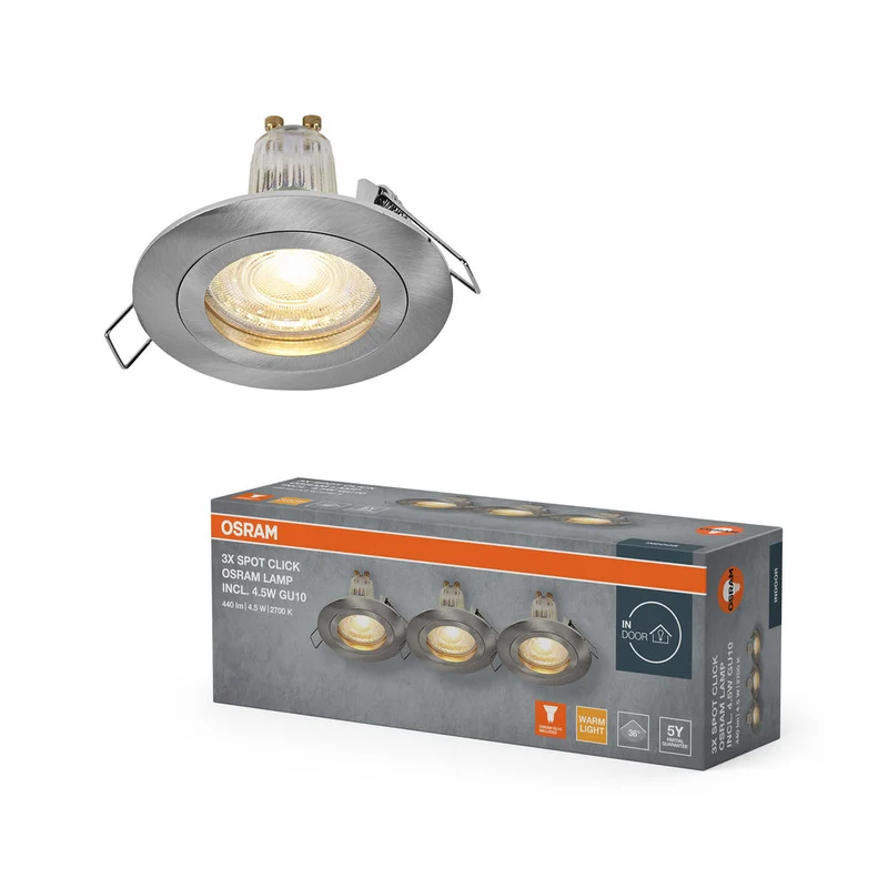 Set de spots encastrés LED OSRAM GU10 Click 4,5W Nickel satiné ⌀60 mm