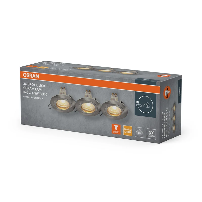 Set de spots encastrés LED OSRAM GU10 Click 4,5W Nickel satiné ⌀60 mm
