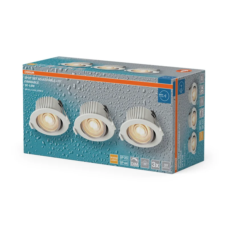 OSRAM Spot LED encastrable salle de bain DIM IP44 orientable 4,9W 36° blanc ⌀68 mm