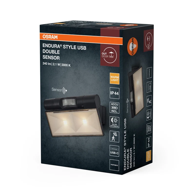 ENDURA® Style USB Capteur double réglable haut-bas IP44 Gris foncé