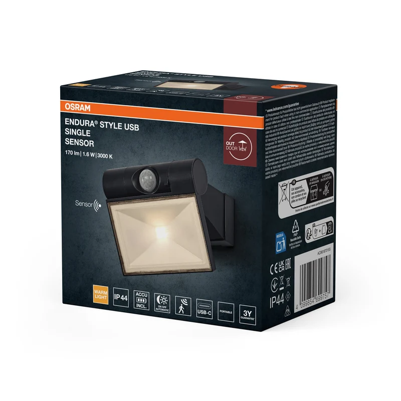 ENDURA® Style USB Capteur simple réglable haut-bas IP44 Gris foncé
