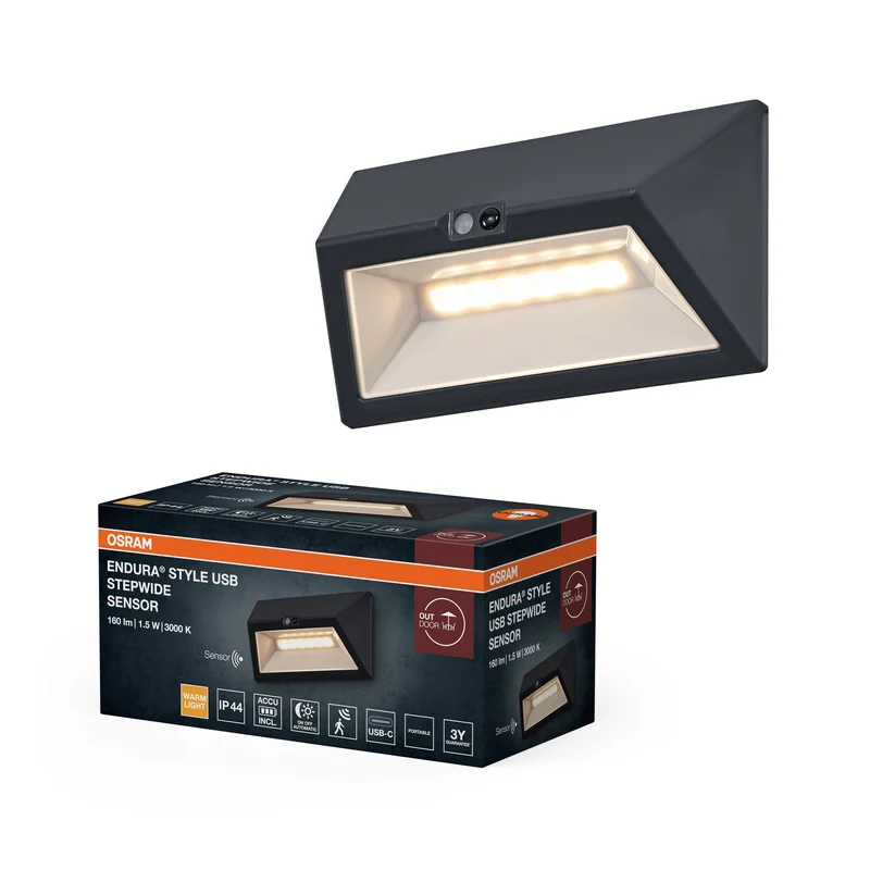 ENDURA® Style USB Applique murale Step large Capteur IP44 Gris foncé