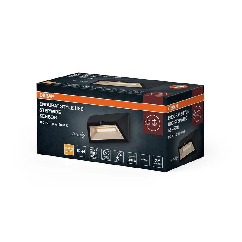 ENDURA® Style USB Applique murale Step large Capteur IP44 Gris foncé
