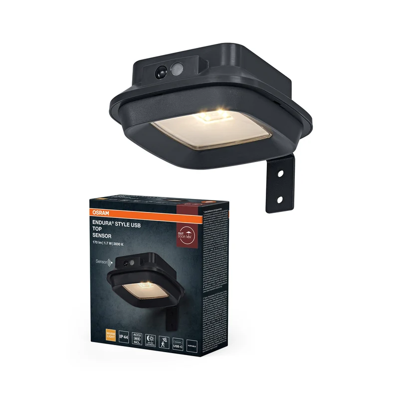 ENDURA® Style USB Applique murale Top Capteur IP44 Gris foncé