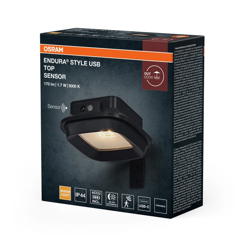 ENDURA® Style USB Applique murale Top Capteur IP44 Gris foncé