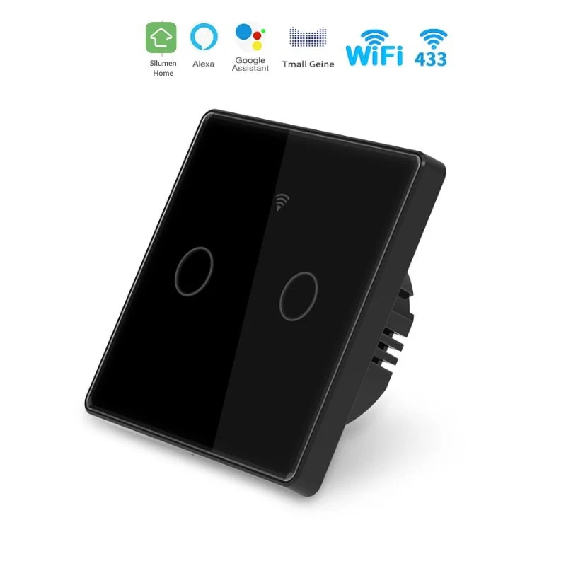 Interrupteur Mural Double Connecté Wifi Tactile NOIR - Silumen Home