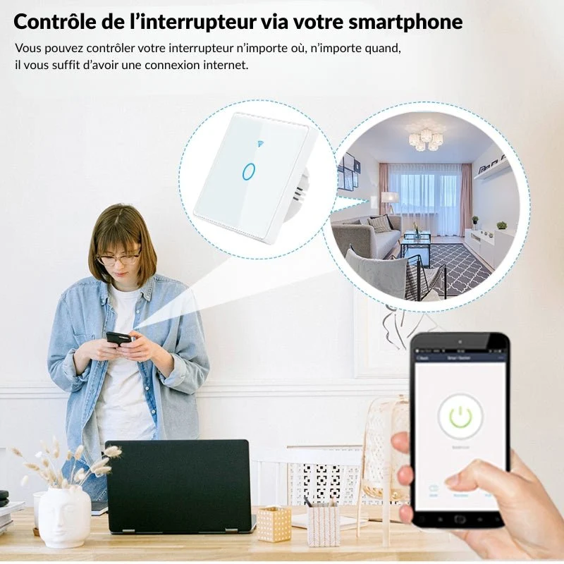Interrupteur Mural Double Connecté Wifi Tactile NOIR - Silumen Home
