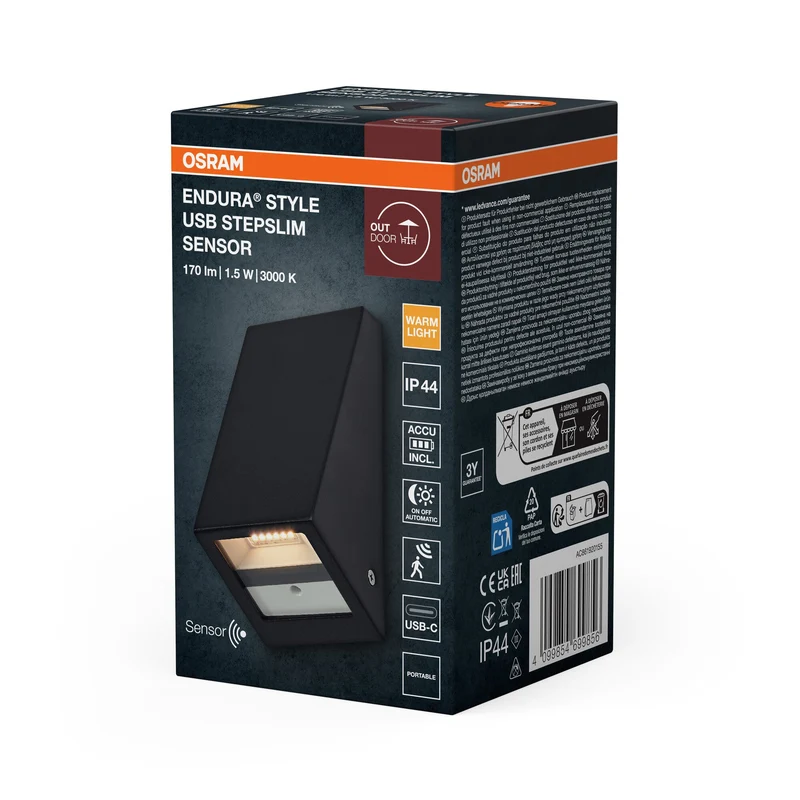 ENDURA® Style USB Applique murale Step Slim Capteur IP44 Gris foncé