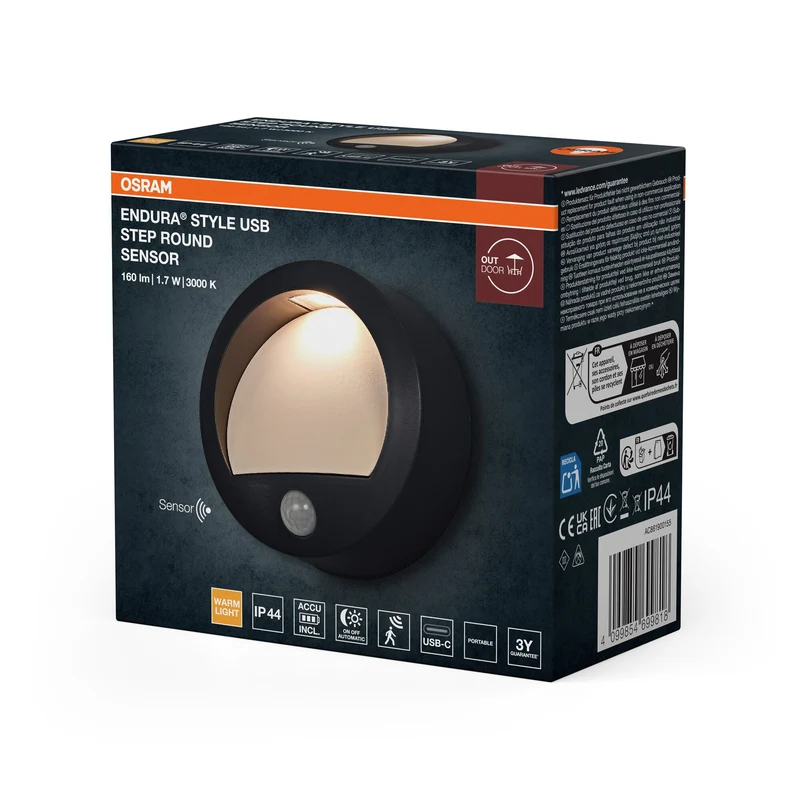 ENDURA® Style USB Applique murale Step ronde Capteur IP44 Gris foncé