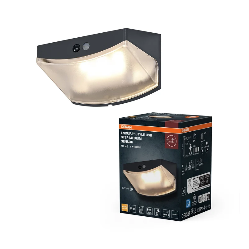ENDURA® Style USB Applique murale Step M Capteur IP44 Gris foncé